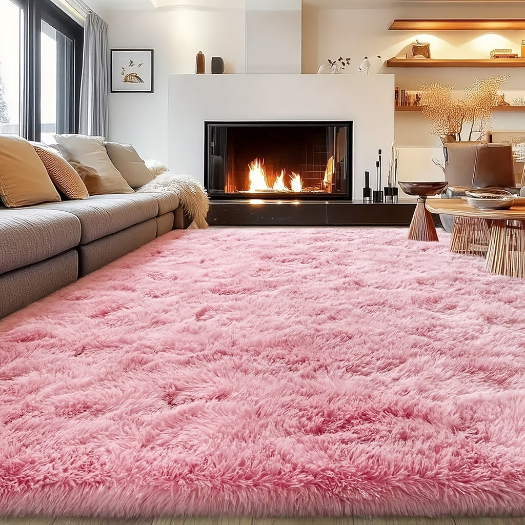 Pink Soft Shaggy Area Rug for Living Room & Bedroom - Fluffy Non-Slip Thickened Carpet for Bedroom, Dormitory & Home Decor, Moisture Resistant Easy Clean in 4x6, 5x8, 6x9, 8x10 Ft