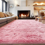 Pink Soft Shaggy Area Rug for Living Room & Bedroom - Fluffy Non-Slip Thickened Carpet for Bedroom, Dormitory & Home Decor, Moisture Resistant Easy Clean in 4x6, 5x8, 6x9, 8x10 Ft