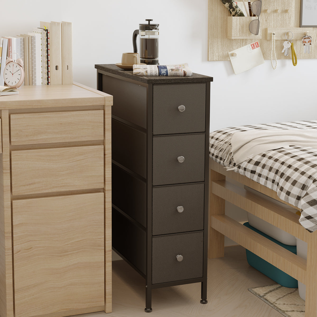 4-Tier Tall Narrow Storage Cabinet | Slim Bathroom & Kitchen Organizer, 29.5"H x 16.5"W x 9.5"D, Compact Shelving for Small Spaces, Easy Assembly