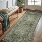 Washable Area Rug Sage Green Vintage Print - Low Pile Non-Slip Backing, Machine Washable Thin Flat Rug for Living Room Bedroom Entryway, Multiple Sizes