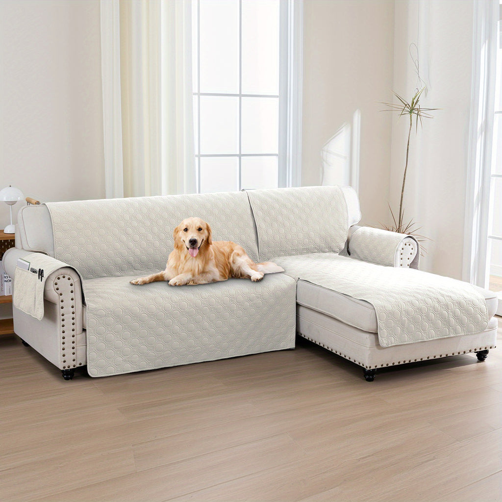 L-Shaped Sectional Sofa Cover 100% Liquid-Resistant Couch Slipcover with Non-Slip Straps for Dogs Cats Pets Left Right Chaise