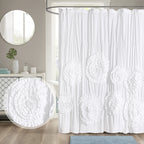 Ruffled Shower Curtain Farmhouse 72x72 - Handmade 3D Flower Vintage Ruched Fabric Bathroom Curtain, Victorian Romantic Luxury Decor, Black Pink Camel, Waterproof Microfiber 12 Holes