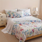 Floral Sheet Set 4 Piece – Fresh Natural Flower Plant Print Fitted Sheet Flat Sheet 2 Pillowcases, Soft Breathable All-Season Bedding for Bedroom & Dorm
