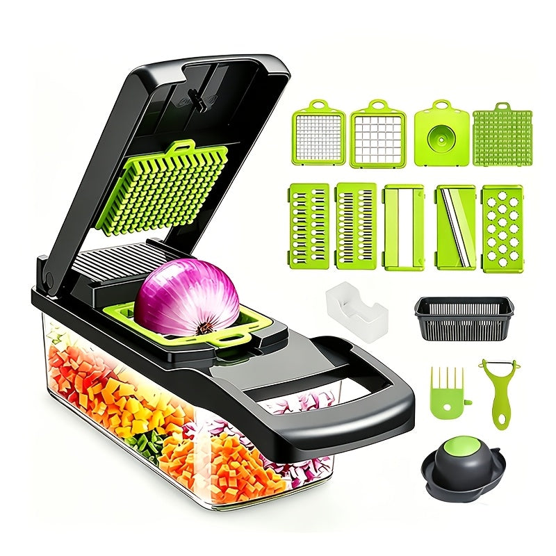 22-in-1 Vegetable Chopper & Mandoline Slicer with Container – 8 Interchangeable Blades, Onion Chopper, Food Dicer, Egg Separator & Finger Guard – All-in-One Kitchen Gadget for Veggie & Fruit Prep