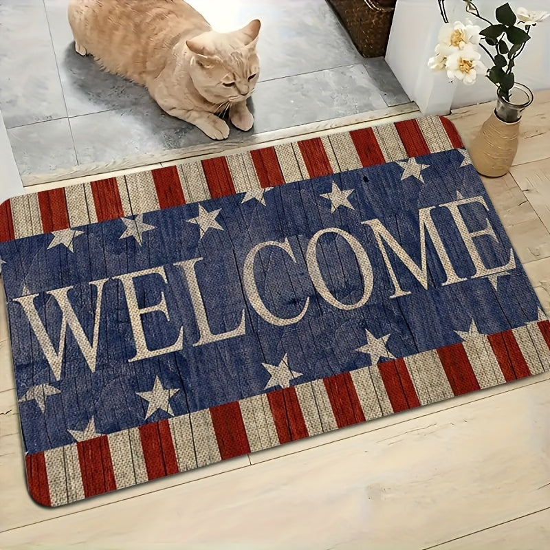 Patriotic Welcome Door Mat – Machine Washable Polyester, National Pride Design, Indoor Runner for Entryway, Bedroom, Kitchen & Bathroom | 18×47 in | Nuvia Haven