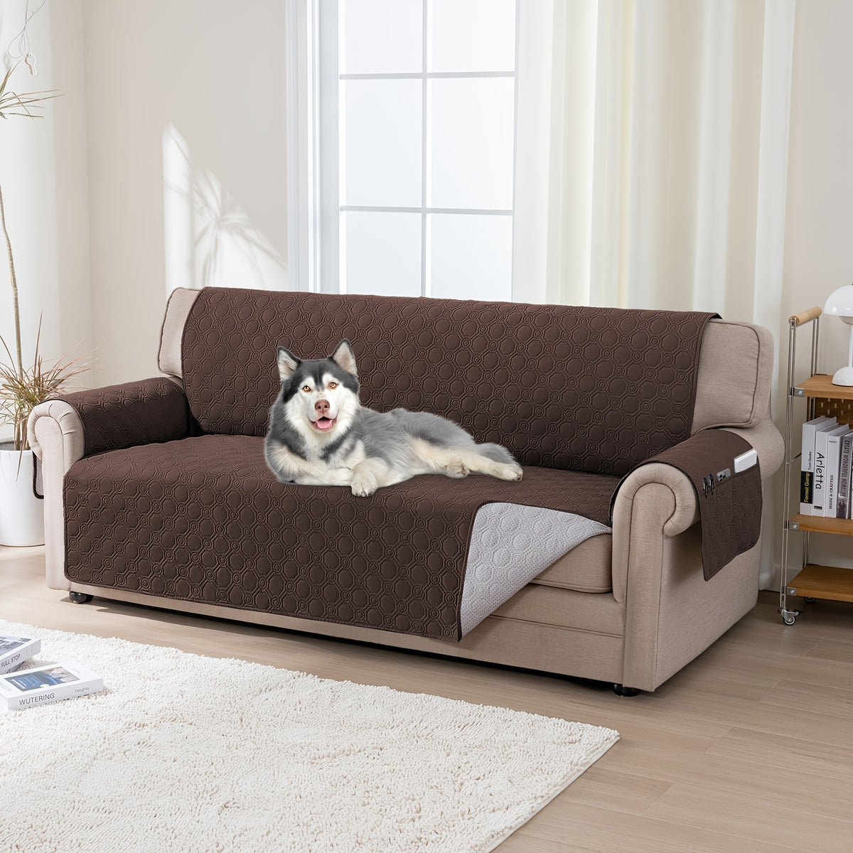 Liquid-Resistant Sofa Cover with Pocket, Geometric Pattern Couch Slipcover Furniture Protector for Pets, Washable Thick Soft 1 2 3 4 Seat Sizes Chair Loveseat Sofa