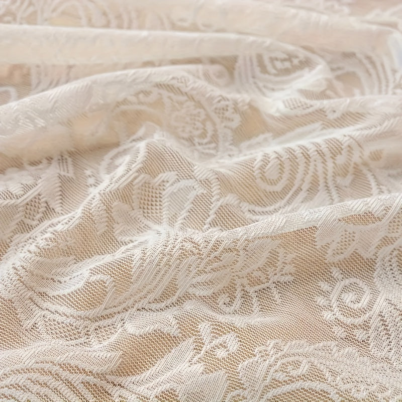 French Vintage Lace Sheer Curtain – Semi-Transparent Floral Phoenix Tail Design, No-Drill Thick Polyester Panel for Bedroom Living Room & Partitioned Spaces, 4 Sizes 3 Colors