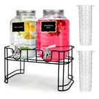 2-Pack 1-Gallon Glass Beverage Dispenser with Stand Stainless Steel Spigot and Ice Tube Leak-Proof Lemonade Water Drink Dispenser for Parties Camping Kitchen