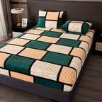 Velvet Fitted Sheet Geometric Checkered Flannel Microfiber Soft Skin-Friendly Machine Washable All-Season Twin Full Queen King Smoke Brown Rock Ash