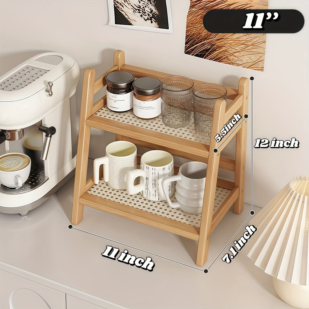 Japanese Natural Wood 2-Tier Cup Rack | Countertop Mug Organizer for Kitchen Living Room Coffee Bar