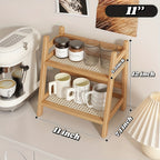 Japanese Natural Wood 2-Tier Cup Rack | Countertop Mug Organizer for Kitchen Living Room Coffee Bar