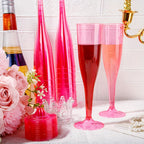 Pink Plastic Champagne Glasses 25 or 50 Pack Transparent Disposable Mimosa Cups BPA-Free PS Flutes for Weddings Cocktails Holidays Outdoor Events