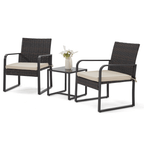 Rattan Bistro Set 3 Piece Outdoor Furniture with Coffee Table Steel Frame Cushions Garden Balcony Poolside Backyard Black Brown Gray