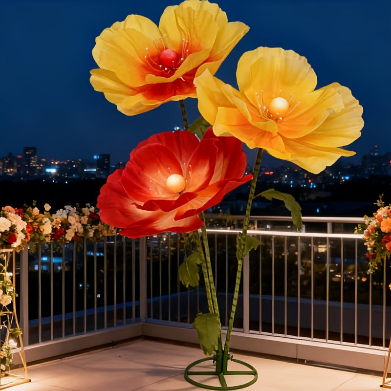 Large Artificial Poppy Flowers 3pcs Giant Orange Yellow Red Blooms Realistic Faux Floral for Wedding Centerpiece Party Decor Photo Booth Spring Home Decoration