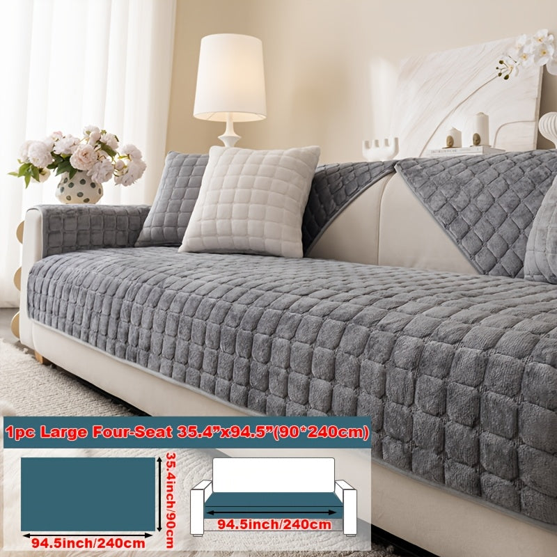 Short Plush Sofa Cover Soft Thick Pet Friendly All Season Sofa Protector Machine Washable for 1 2 3 4 Seater Living Room Bedroom Office Winter