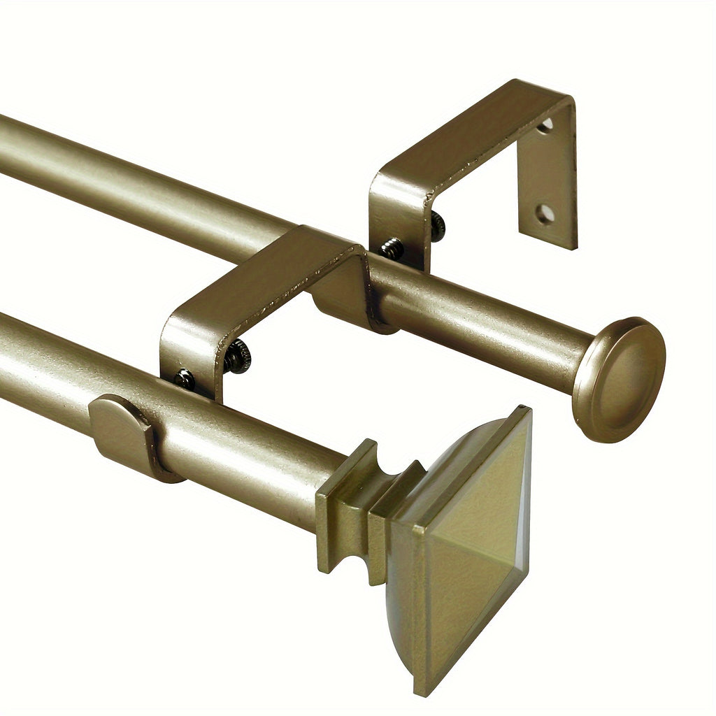 Double Curtain Rod Adjustable 28-48 / 48-84 / 84-120 Inch – 5/8" Front & 1/2" Back Drapery Rod Set with Square Urn Finials & Mounting Hardware | 5 Finishes