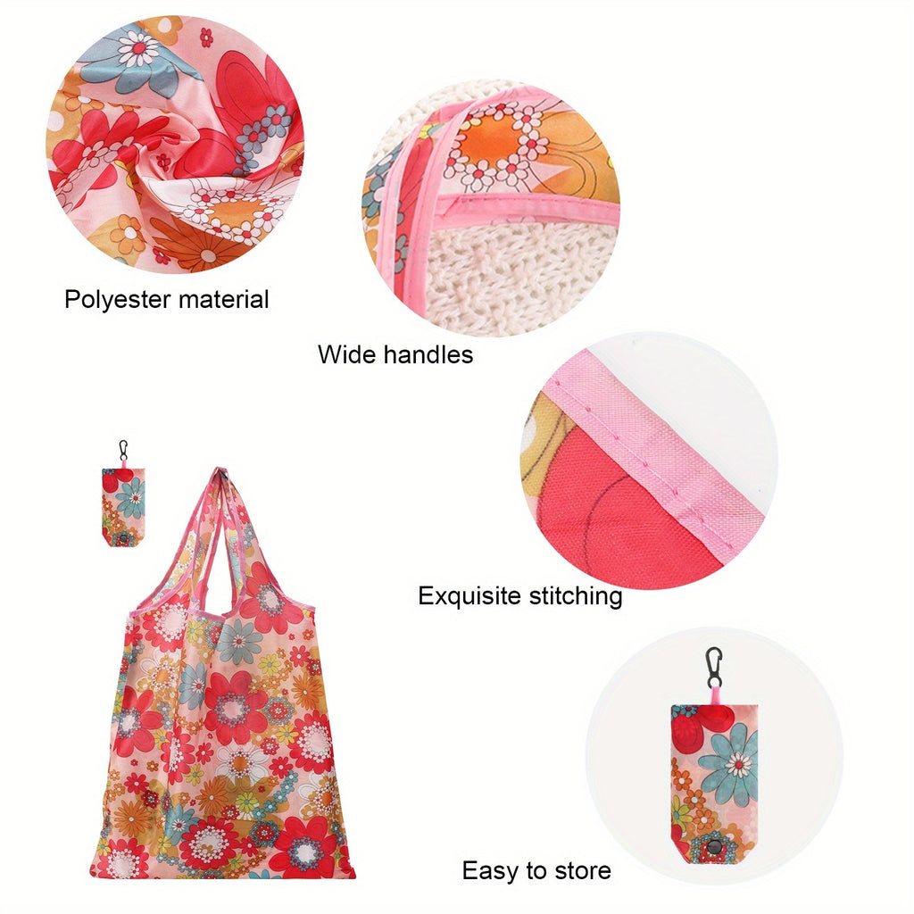 Reusable Shopping Bags Set of 10 Foldable Tote Bags – Vibrant Floral & Tropical Designs, Lightweight Leak-Resistant Polyester Grocery Bags for Shopping, Travel, Farmers Market & Gift