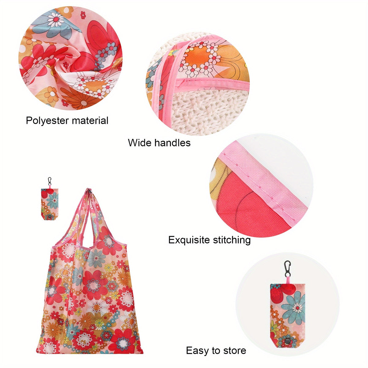 Reusable Shopping Bags Set of 10 Foldable Tote Bags – Vibrant Floral & Tropical Designs, Lightweight Leak-Resistant Polyester Grocery Bags for Shopping, Travel, Farmers Market & Gift