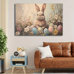 Easter Bunny Canvas Wall Art – Vintage Framed Oil Painting Print, Charming Bunny Rabbit Decor for Living Room Bedroom, Unique Easter Gift for Home