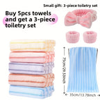 Color Coded Coral Fleece Towel Set 5 Pack – Ultra Soft Thickened Absorbent Bath Face Towels 5 Colors for Spa Sensitive Skin, Solid or Striped