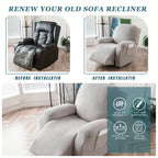 Jacquard Leaf Recliner Chair Cover 4-Piece Stretch Slipcover with Storage Pocket | Furniture Protector for Living Room Recliner, 6 Colors — Dark Gray Beige Wine Red Light Grey Chocolate Light Blue