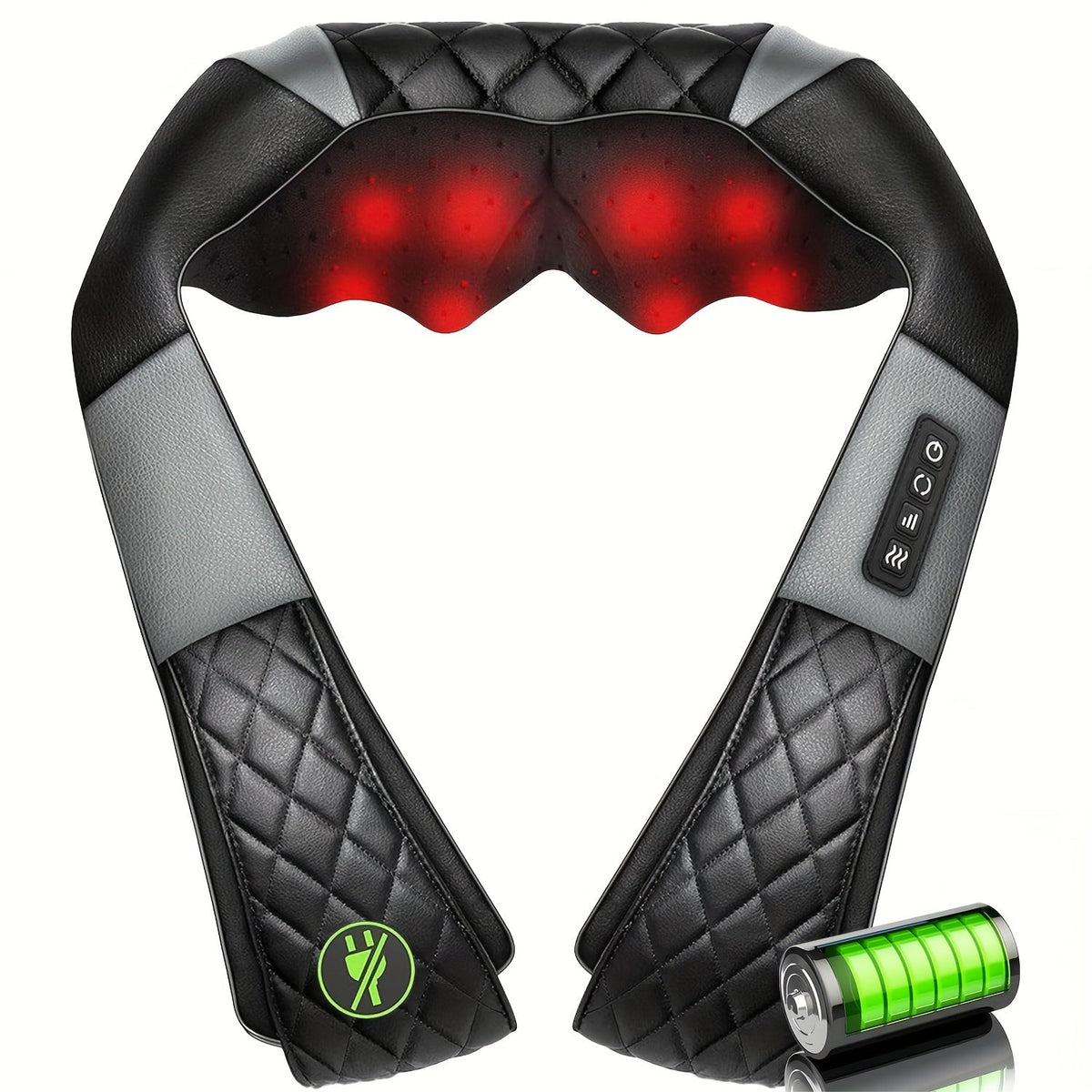 Cordless Shiatsu Neck Back Massager Pillow with Heat, 4D Kneading Deep Tissue Massage for Shoulder Back Leg Waist, USB Charging Wireless Electric Massage Machine