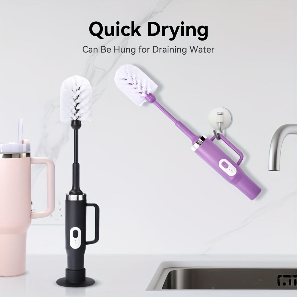 Electric Cup Scrubber 2-Speed IPX6 Waterproof – Type-C Rechargeable Bottle Brush Cleaner for 40oz Mugs, Tumblers & Water Bottles, Long Straw Brush & Wall Mount Storage, Kitchen Cleaning Tool