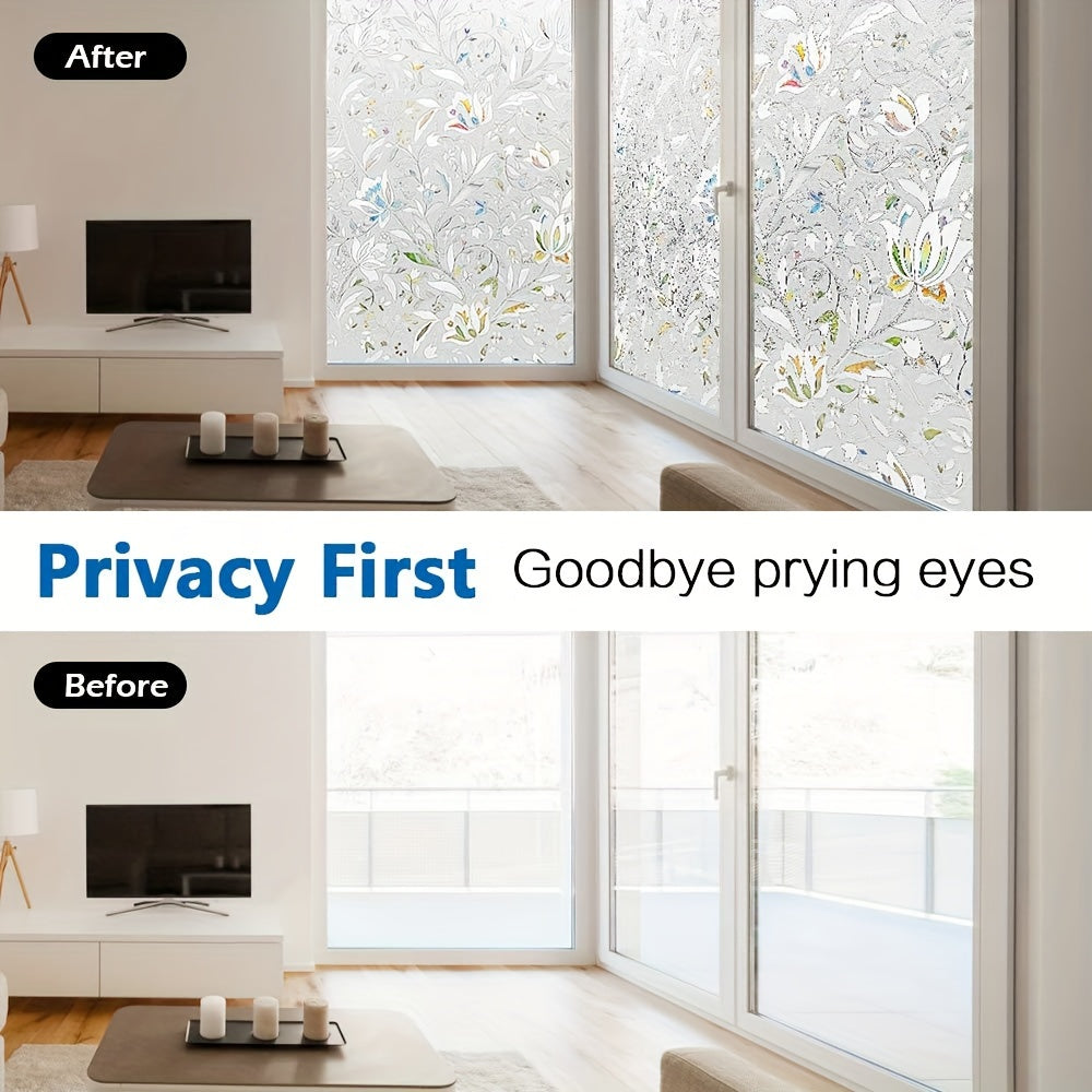 Frosted Window Film Static Cling Removable Non-Adhesive 7mil Tulip Pattern – Privacy & Heat Control Window Film for Bathroom, Home Office & Living Room