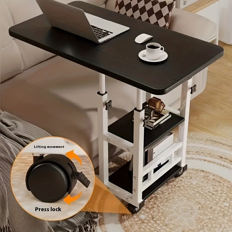 Rolling Laptop Desk Movable Adjustable Height 360 Degree Rotating Wheels Bedside Computer Desk for Bedroom Living Room Dormitory Multifunctional Student Writing Desk Multiple Colors