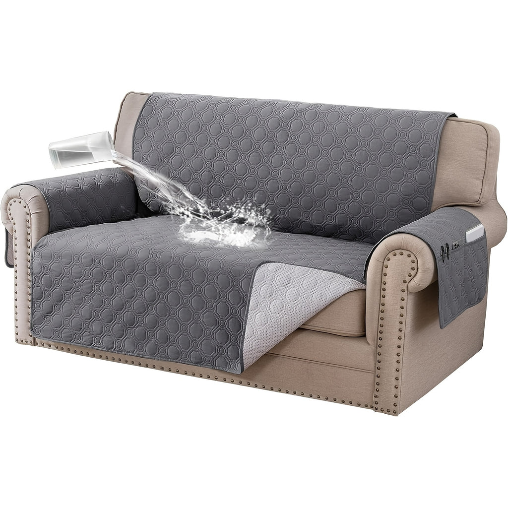 Liquid-Resistant Sofa Cover with Pocket, Geometric Pattern Couch Slipcover Furniture Protector for Pets, Washable Thick Soft 1 2 3 4 Seat Sizes Chair Loveseat Sofa