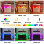 LED Nightstand with Charging Station USB Ports Outlets High Gloss Adjustable LED Lights 2 Storage Drawers Wood End Table Bedroom Living Room White Black 1pc or 2pcs