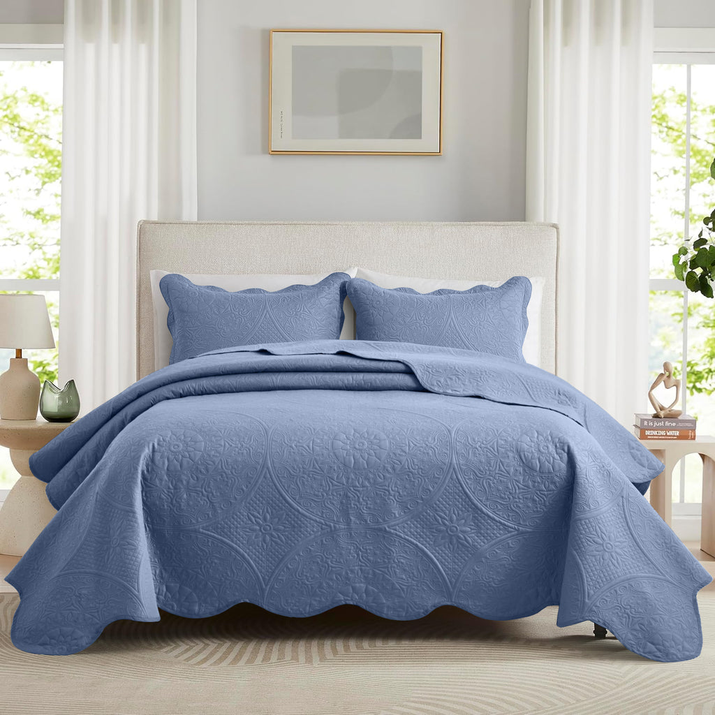 Luxury Quilted Bedspread Set 3 Piece Floral Coverlet with Pillow Shams Breathable Lightweight All Season - Twin Queen King California King 16 Colors