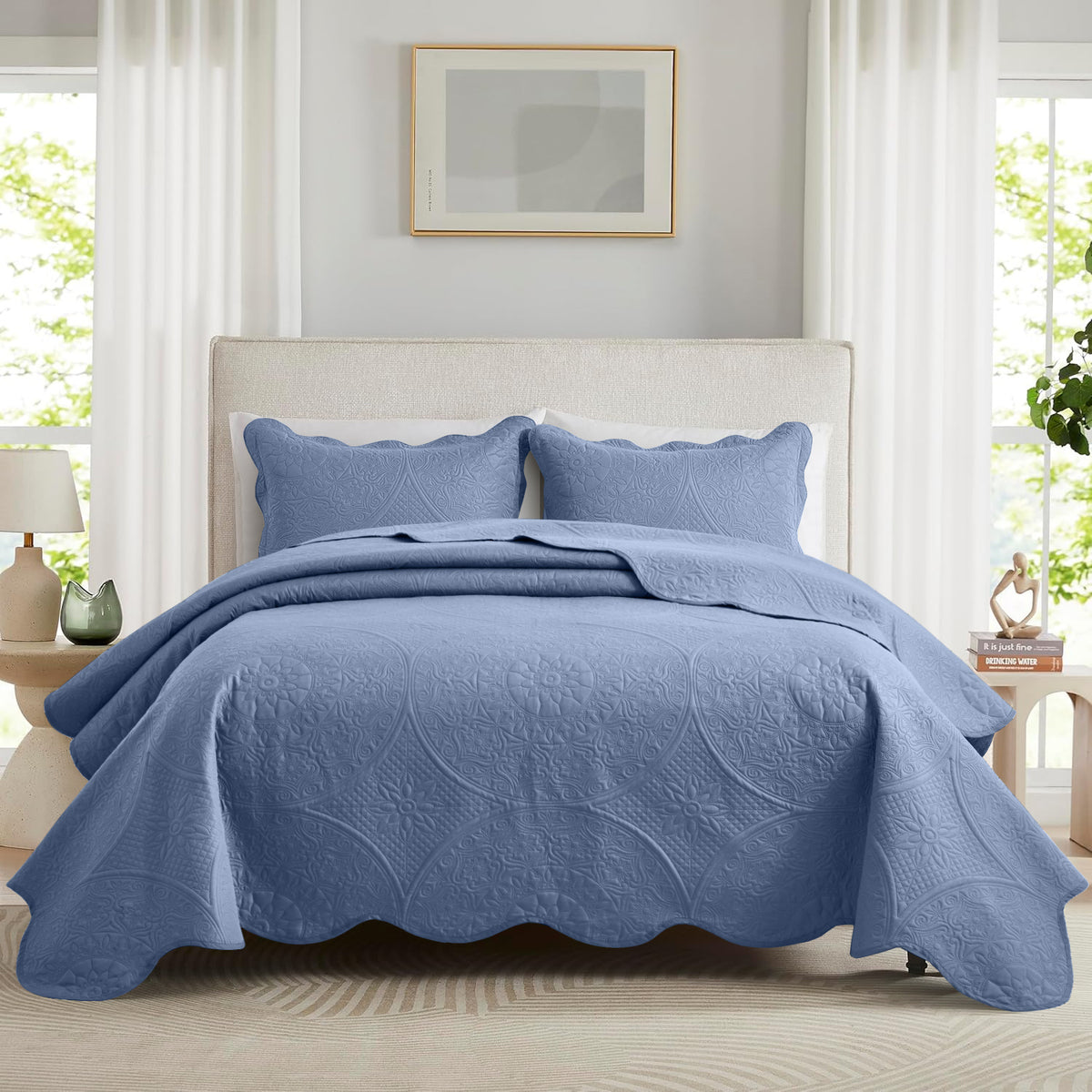 Luxury Quilted Bedspread Set 3 Piece Floral Coverlet with Pillow Shams Breathable Lightweight All Season - Twin Queen King California King 16 Colors