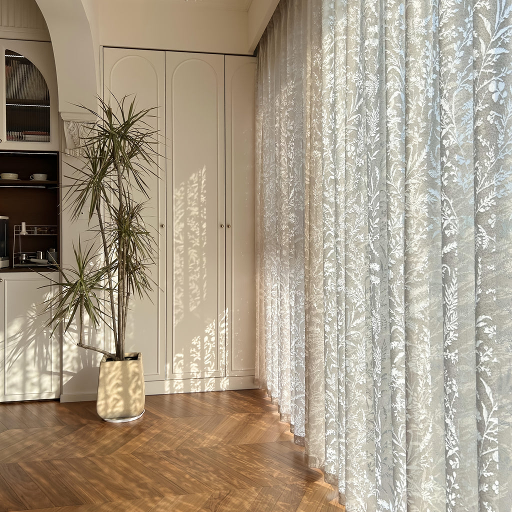 French Tulle Sheer Curtains 2 Panels Cream Hollow Princess Style – Romantic Translucent Rod Pocket Drapes for Living Room Bedroom Balcony Wedding, 5 Sizes