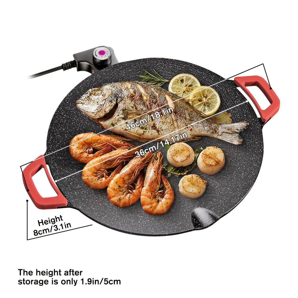 Smokeless Electric Grill Non-Stick BBQ Griddle with Adjustable Temperature & Easy-Clean Surface – Indoor Electric Grill Pan for Home Cooking & Parties, Black