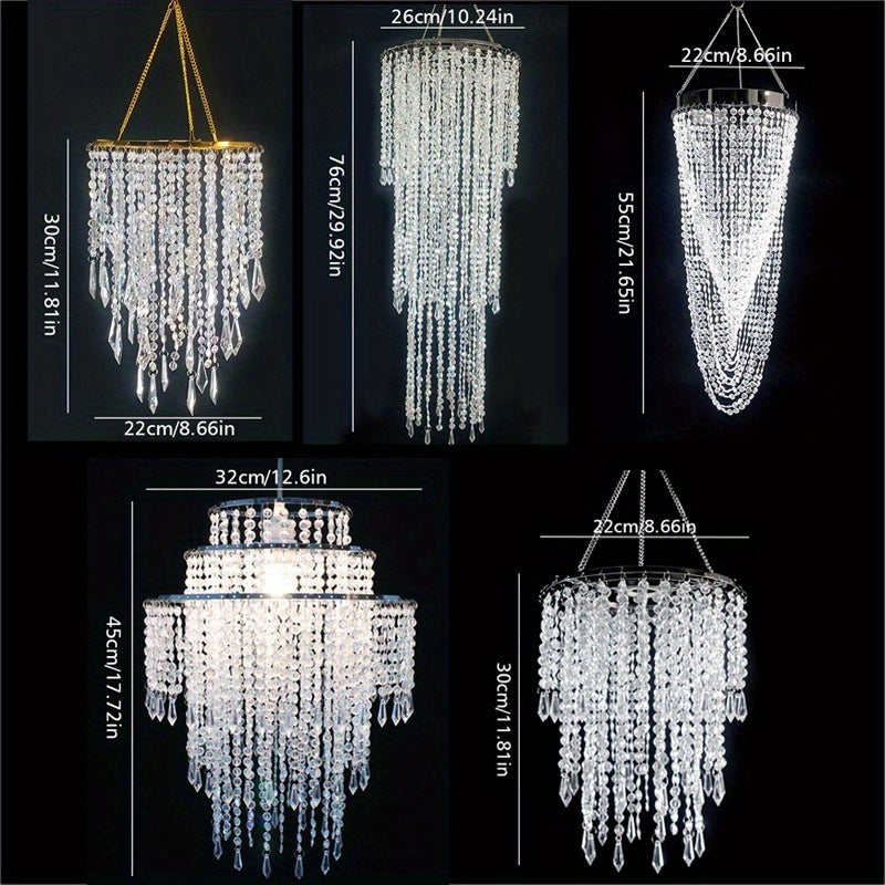 Crystal Chandelier Lampshade Acrylic Beaded Branch Ceiling Pendant Light Fixture for Wedding Party Living Room Home Decor