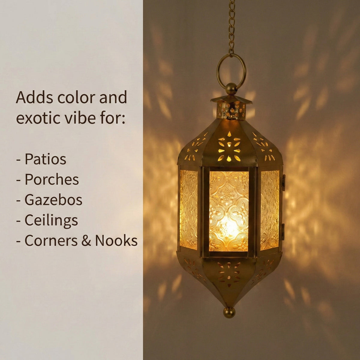 Moroccan Hanging Candle Lantern with Chain – Vintage Boho Style Iron & Glass Tealight Holder for Home, Patio, Garden, Wedding & Ramadan Decor (23.5" Overall)