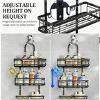 Hanging Shower Rack 5-Piece Set with Soap Holder, Towel & Bathrobe Hook | No-Drill Rust-Proof Adjustable Shower Caddy for Bathroom Storage