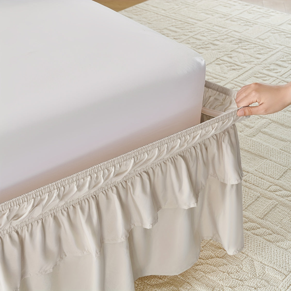 Double Ruffle Bed Skirt – 16" Drop Elastic Wrap-Around | Easy Install, Machine Washable | Twin, Full, Queen, King