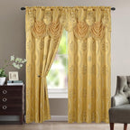 Aurora Jacquard Room-Darkening Curtain Panels with Waterfall Valance – 54” × 84” | Set of 2