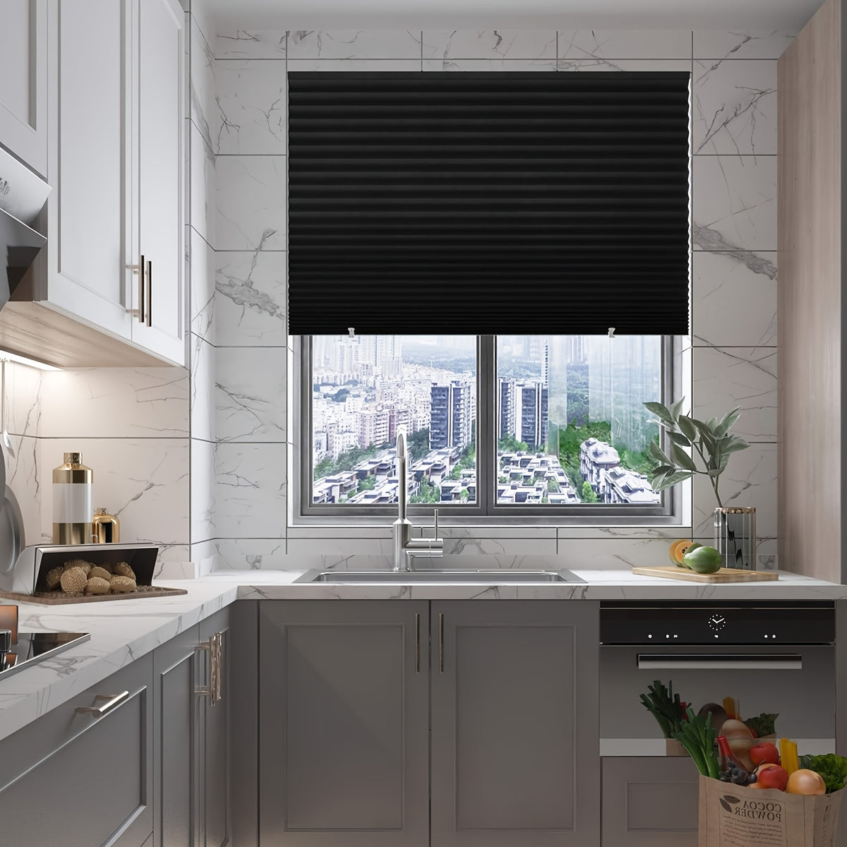 Blackout Pleated Paper Shades No Drill Cut to Size – 6 Pack Room Darkening Window Shades with 12 Clips, Temporary Portable Privacy Shades for Home, Travel & RV, Easy Install, 36"W × 72"H