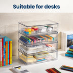 Clear Stackable Acrylic Storage Drawers 2-Pack 7.5"D x 12.1"W x 3.5"H, Transparent Plastic Organizer Bins for Desk Drawer Nightstand – BPA-Free Desktop Storage for Home Office Makeup Supplies