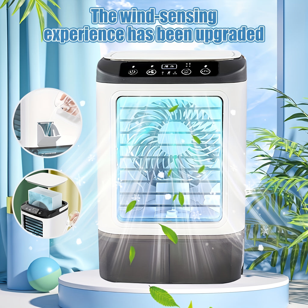 Portable Spray Mist Fan USB Personal Electric Fan 3-Speed with Humidification Ambient LED Light Compact for Office Home Camping Indoor Outdoor
