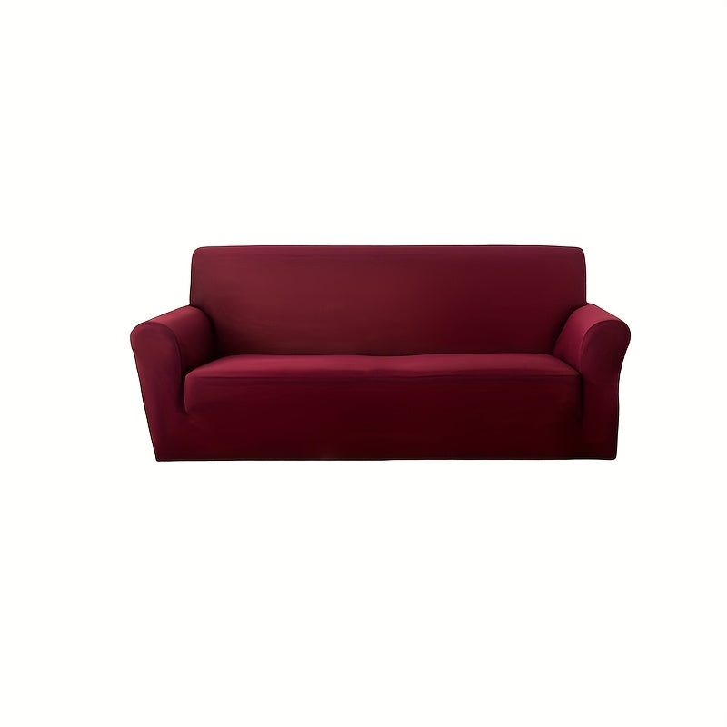 Stretch Sofa Cover Solid Color High Elasticity Anti-Slip Rod Slim Fit Couch Slipcover Machine Washable 1 2 3 4 Seater Black Burgundy Navy Grey