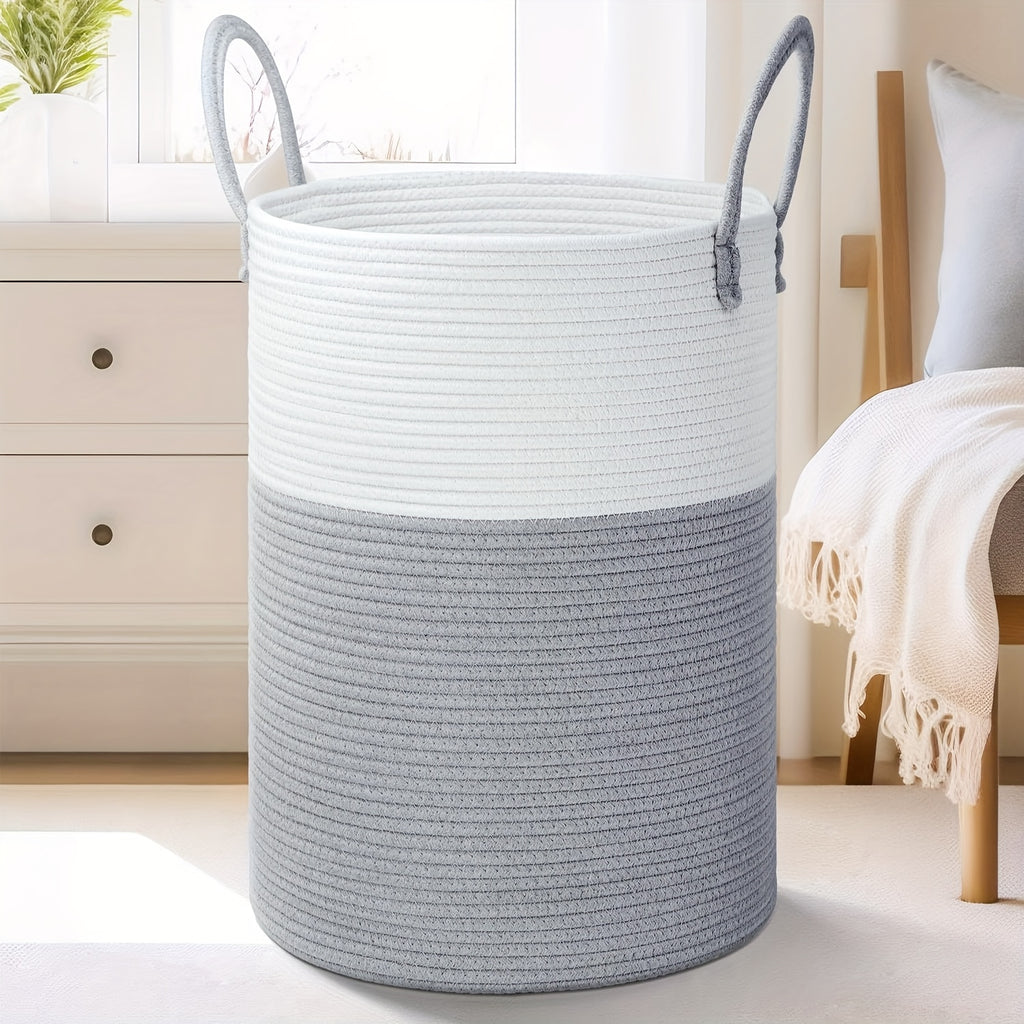 Collapsible Woven Rope Laundry Basket & Hamper - 4 Sizes (12-26 Gal), Cotton Rope Storage Basket for Dirty Clothes, Blankets & Toys, Boho Bathroom Nursery & Living Room Decor