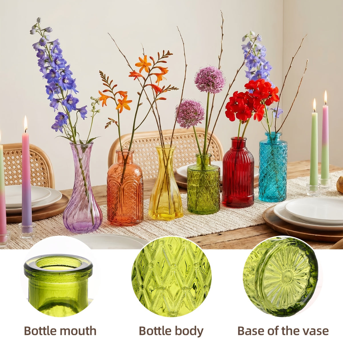 Colorful Glass Bud Vases Set of 24 - 12 Assorted Colors Vintage Teardrop Shape Mini Glass Vases for Wedding Table Centerpieces, Bridal Shower, Home Flower Decoration and Party Favors