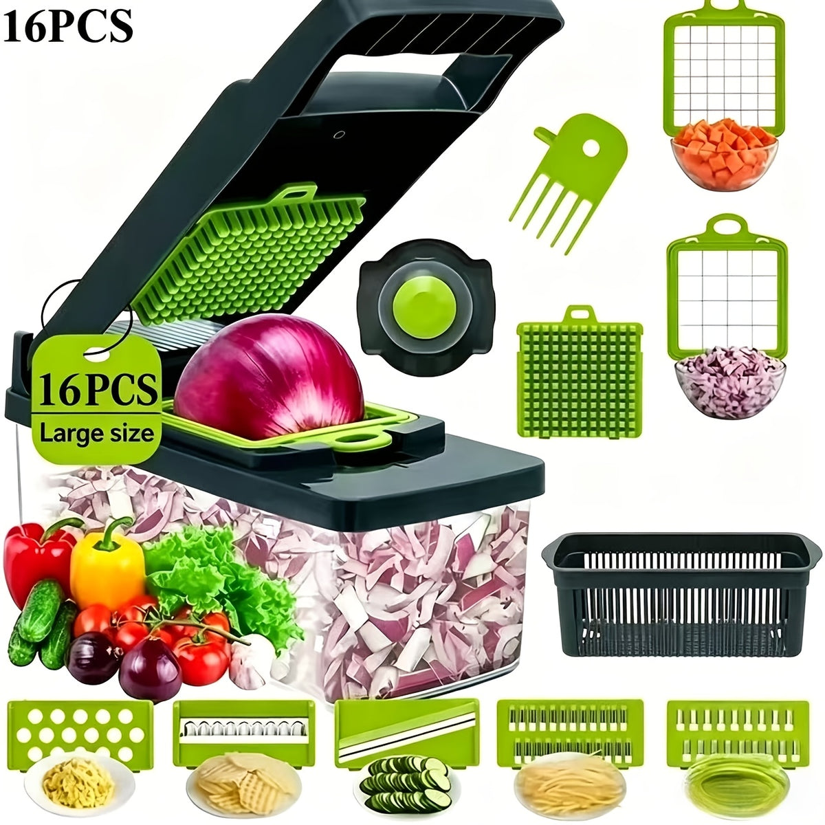 Vegetable Chopper with 8 Blades - Multifunctional Food Slicer Dicer Cutter, Onion Chopper Set with Container, 22pcs Kitchen Prep Tool