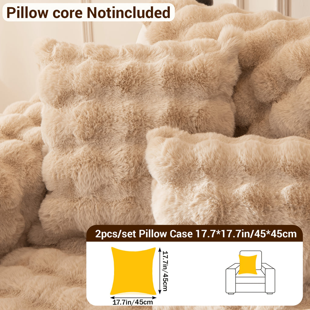 Bubble Faux Rabbit Fur Sofa Cover Non-Slip Stretchable 3/4 Seat Slipcover – Silicone Grip Breathable Furniture Protector for Living Room, Bed & Dorm, Machine Washable in Beige, Dark Grey & Khaki