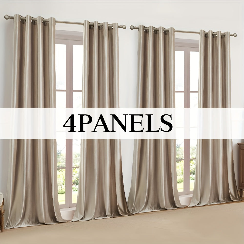 Velvet Grommet Curtains 4 Panels – Room Darkening Thermal Flannel Drapes for Living Room & Bedroom, Luxury Soft Window Panels, 52"W Multiple Lengths, Golden Hot Pink Champagne Taupe