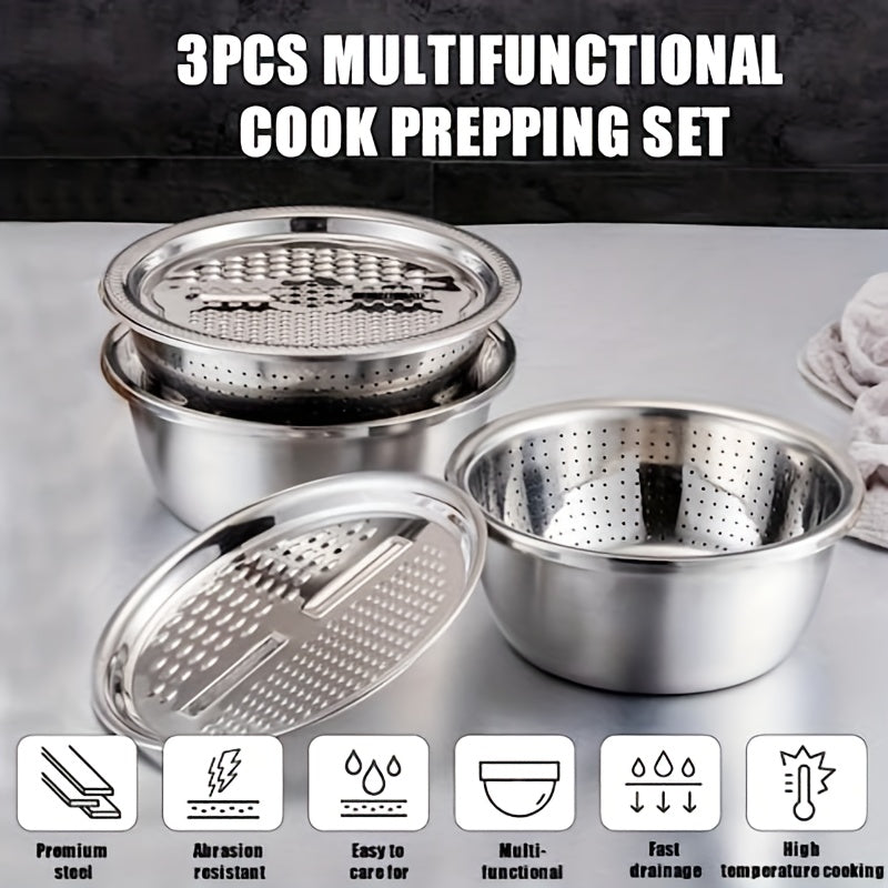 3-in-1 Grater Strainer and Cutter 9 Inch - Shred Slice Grate & Dice Multifunctional Vegetable Grater for Salad Prep, Kitchen Straining & Food Processing